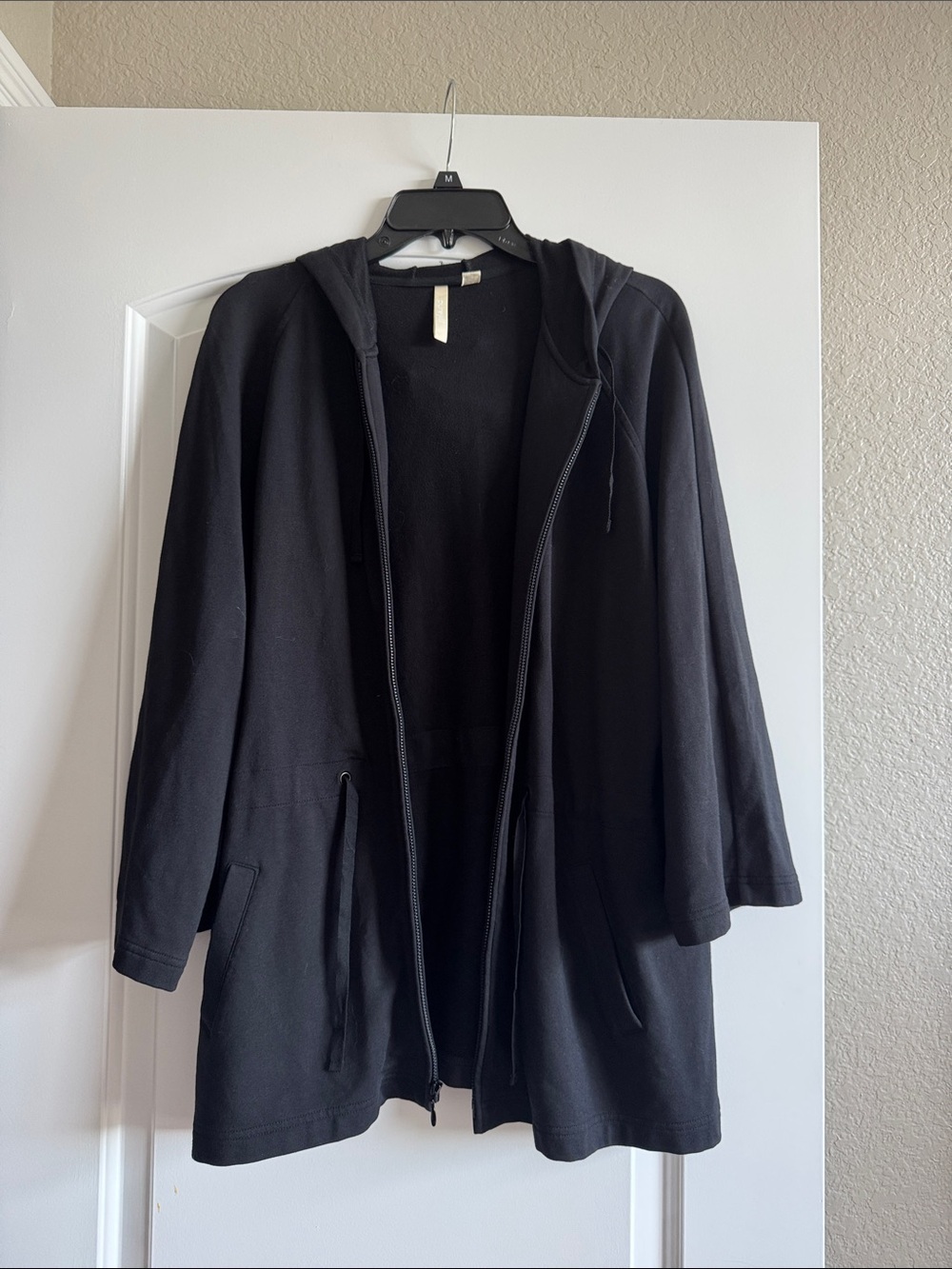 Women's Black Hooded Utility Jacket with Zip Front